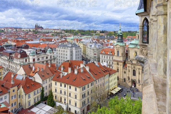 View over Prague city red roofs and Castle, Prague, Czech Republic, Europe