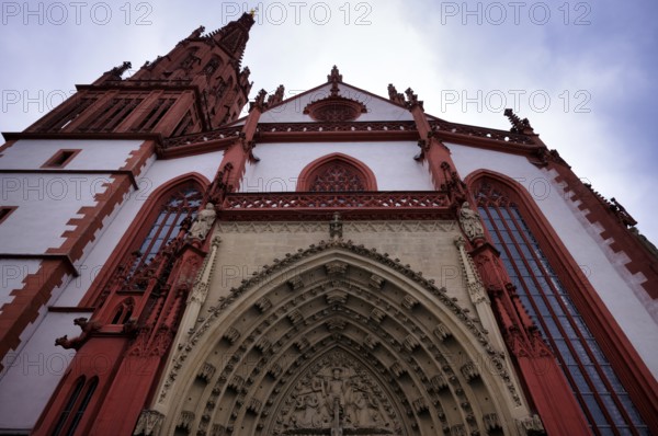 West portal, tympanum with depiction of the Last Judgement, St Mary's Chapel, Würzburg, Lower Franconia, Bavaria, Germany, Europe