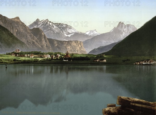 Lake and mountain Romsdalshorn, Romsdal, Norway, c. 1895, Historic, digitally restored reproduction from a 19th century original, Record date not stated, Europe