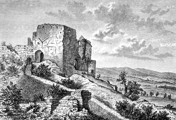 Ruins of Greifenstein Castle between Friedeberg and Greiffenberg in Silesia, Poland, in 1880, Historical, digital reproduction of an original from the 19th century, Europe