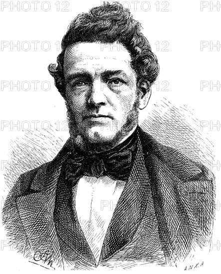 Ferdinand Jacob Redtenbacher, 25 July 1809, 16 April 1863, was Professor of Mechanical Engineering at the Technical University of Karlsruhe from 1841 until his death and founder of scientific mechanical engineering, Historical, digital reproduction of an original from the 19th century