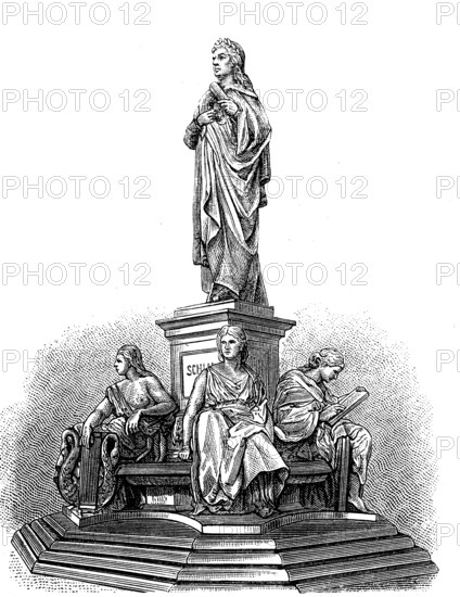 The Schiller statue by Reinhold Begas, in Berlin, Germany, in 1880, Historical, digital reproduction of an original from the 19th century, Europe