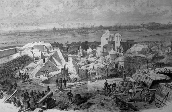 Fort Montrouge on 14 February 1871, shelled by Prussian troops during the siege of Paris in the Franco-Prussian War, Historical, digital reproduction of an original from the 19th century