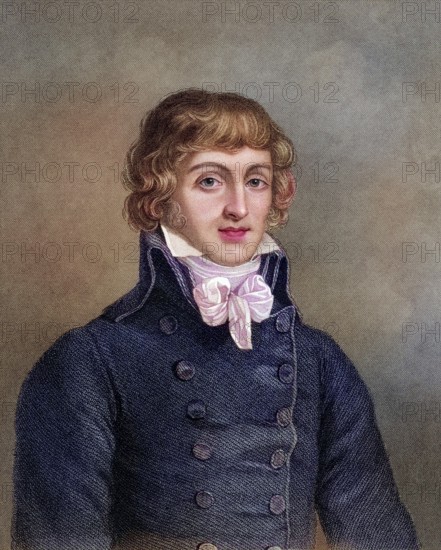 Louis Antonie Leon Saint Just 1767-1794 French politician during the French Revolution, Historical, digitally restored reproduction from a 19th century original, Record date not stated