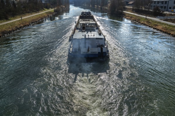 Cargo ship on the Main-Danube Canal, Möhrendorf, Bavaria, Germany, Europe