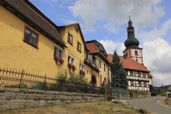 Former Yellow Castle in Helmershausen, municipality of Rhönblick, district of Schmalkalden-Meiningen, Thuringia, Germany, Europe