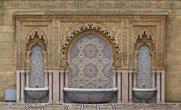 Fountain at the mausoleum of King Mohammed V, Rabat, Morocco, Africa