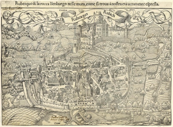 Town map of Rouffach, Rufach, in 1548, today Departement Haut-Rhin, France, reproduction from a model from that time, historical, digitally enhanced, Europe