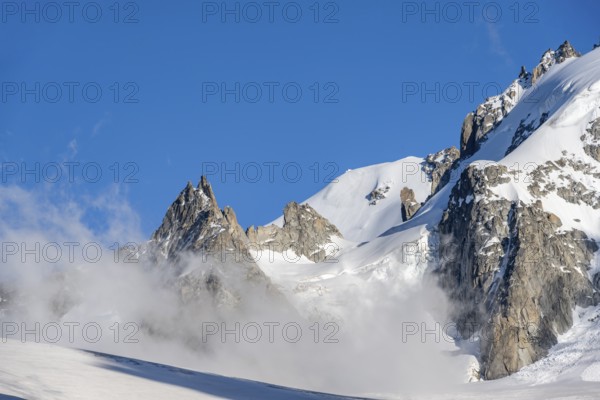 High alpine mountain landscape, summit of Aiguille de Chardonnet and Glacier du Tour, detail of the mountain with glacier, Chamonix, Haute-Savoie, France, Europe