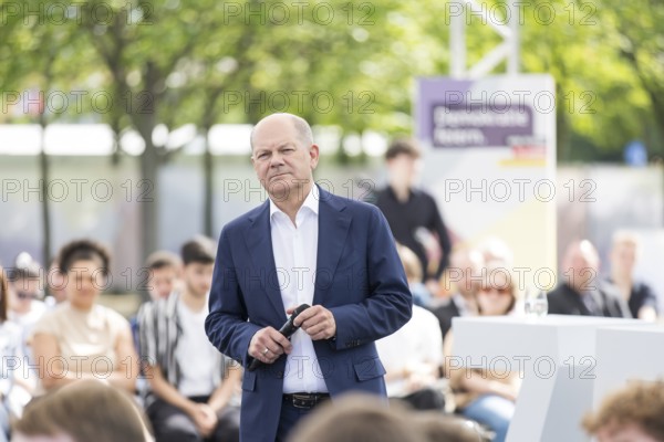 Olaf Scholz (Federal Chancellor, SPD) at the Germany Dialogue on the topic Together for Democracy in the dialogue forum at Celebrating Democracy. / The Basic Law turns 75, together it will be a celebration, Berlin, 24.05.2024