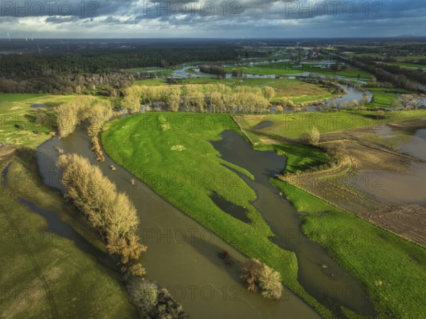 Wesel, North Rhine-Westphalia, Germany, flooding on the Lippe, river in the Ruhr region, Europe