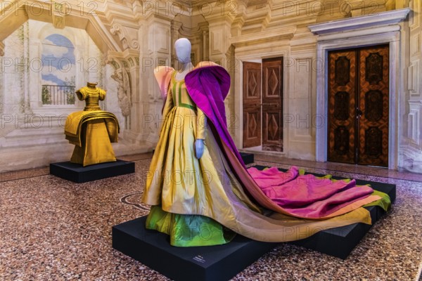Exhibition of magnificent evening dress creations by fashion designer Roberto Capucci, 17th century Villa Manin, residence of Ludovico Manin, Codroipo, Friuli, Italy, Codroipo, Friuli, Italy, Europe