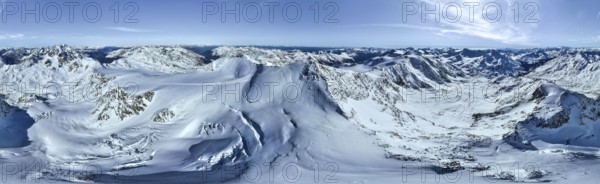 Cevedale summit, Alpine panorama, Aerial view, Snow-covered mountain landscape, Ortler group, Trento, Italy, Europe