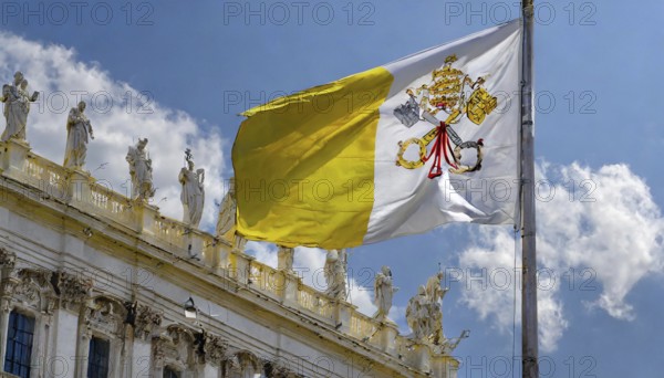 Flags, the national flag of the Vatican, Vatican State fluttering in the wind