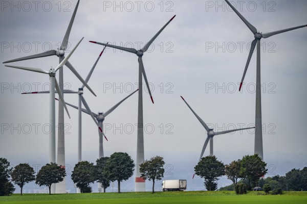 Wind farm east of Paderborn, on the B64 federal highway, North Rhine-Westphalia, Germany, Europe