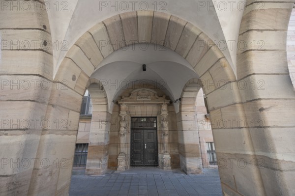 Side entrance of the court building, built between 1909 and 1916 in the neo-Renaissance style, Fürther. Str., 110, Nuremberg, Middle Franconia, Bavaria, Germany, Europe