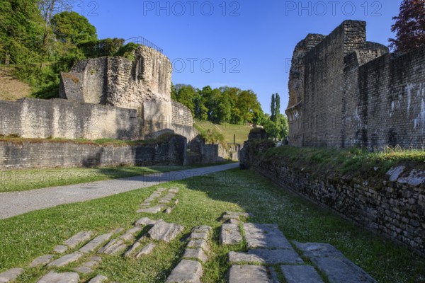 Historic remains of building masonry access to arena of Roman amphitheatre from antiquity, oldest building in Germany, Trier, Rhineland-Palatinate, Germany, Europe