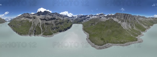 Alpine panorama at Lac de Dix, sunset in the mountains, reservoir, Valais Alps, Valais, Switzerland, Europe