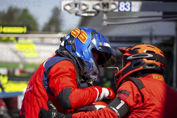 10 May 2024, Hockenheimring Germany : Picture: Laurent de Meeus Belgium climbs out of the cockpit of his car (GT Open, Team AF Corse)