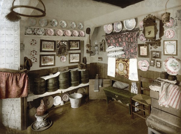 A house, interior view, Marken, island, Holland, ca 1895, Historical, digitally restored reproduction from a 19th century original, Record date not stated
