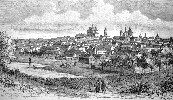 View of the city of Astrakhan on the Volga in Russia, in 1880, Historical, digital reproduction of an original from the 19th century