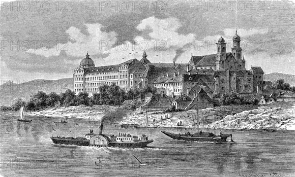 Klosterneuburg on the Danube, Lower Austria, Austria, in 1880, Historical, digital reproduction of an original from the 19th century, Europe