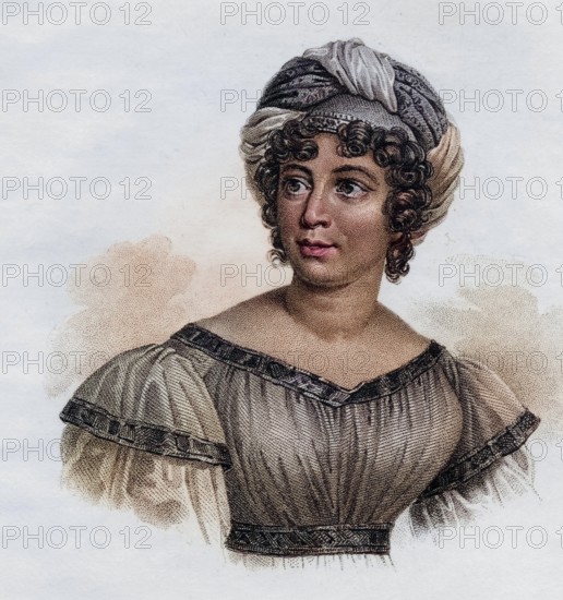 Anne-Louise-Germaine Baroness von Stael-Holstein or Madame de Stael (sta:l), née Necker (born 22 April 1766 in Paris, died 14 July 1817), was a French writer from the Republic of Geneva, Historical, digitally restored reproduction from a 19th century original, Record date not stated