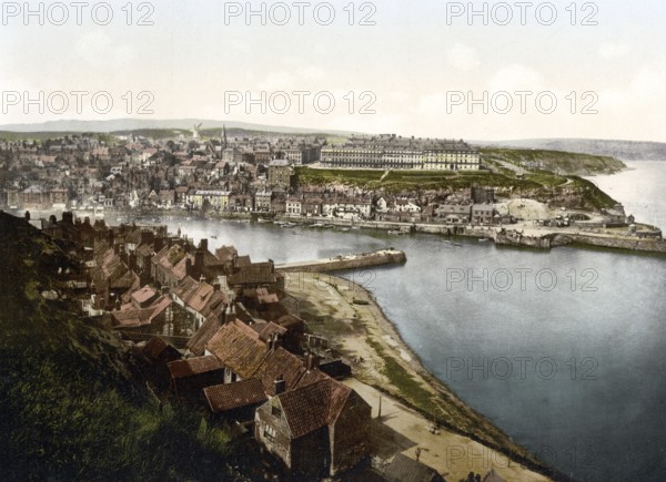 Whitby, from East Cliff, Yorkshire, England, from East Cliff, Historic, digitally restored reproduction from a 19th century original, 1880, Record date not stated