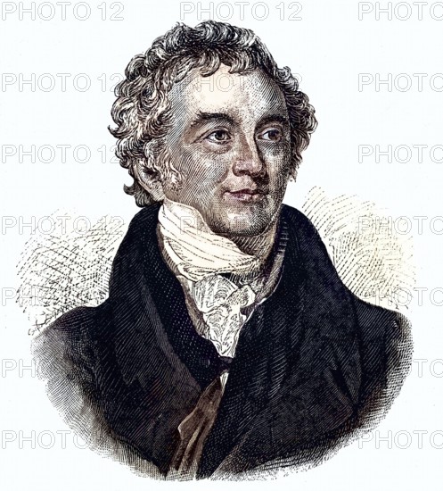Thomas Young (1773-1829) English physicist and Egyptologist. Undulatory (wave) theory of light. Deciphering the Rosetta Stone. Engraving, Historical, digitally restored reproduction from a 19th century original, Record date not stated