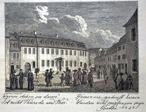 People in front of the house of Johann Wolfgang von Goethe in Weimar, Germany, digital reproduction of an original from the 19th century, original date unknown, Europe