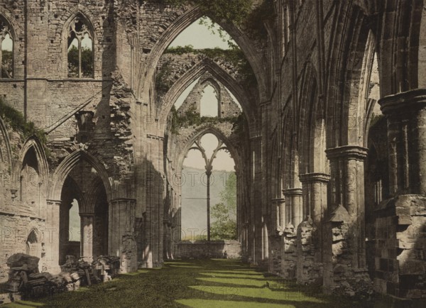 Tintern Abbey, monastery ruins in the Welsh Wye Valley, Wales, around 1890, Historical, digitally restored reproduction from a 19th century original