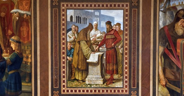 Benno supervises the construction of the imperial palace in Goslar under Henry III, mural by Hermann Wislicenus in the Kaisersaal Goslar, Lower Saxony, Germany, Europe