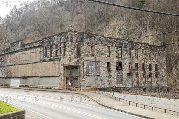 Lynch, Kentucky - The shell of the company store remains in a former U.S. Steel company town in Harlan County. Automation and the subsequent closure of most mines have reduced the area's population and increased its poverty