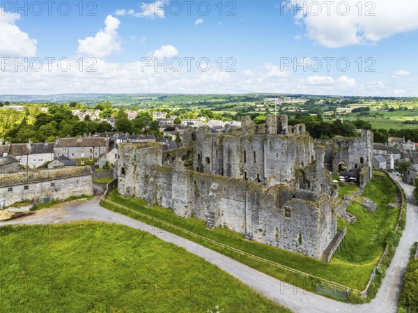 Middleham Castle from a drone, Middleham, Wensleydale, North Yorkshire, England, United Kingdom, Europe