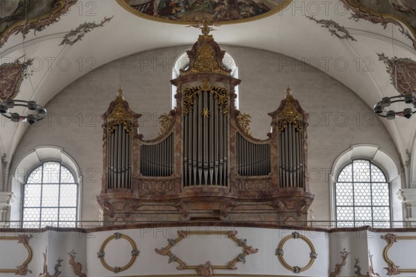 Organ built in 1967, built in the Heilig Kreuz Minster around 1400, Rottweil, Baden-Württemberg, Germany, Europe