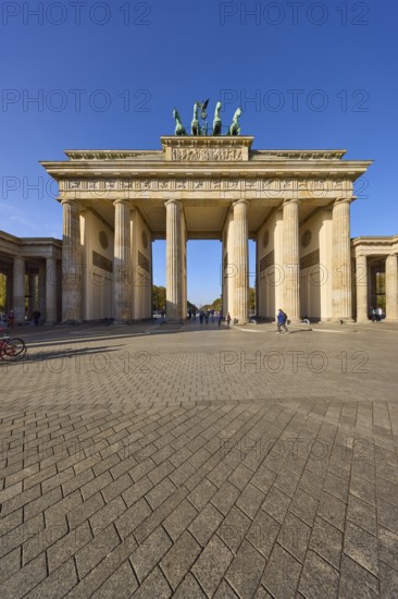 Brandenburg Tor under a cloudless blue sky at Pariser Platz in Berlin, capital, independent city, federal state Berlin, Germany, Europe