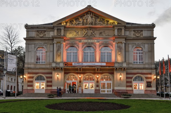 Theatre, blue hour, Baden-Baden, Black Forest, Baden-Württemberg, Germany, Europe