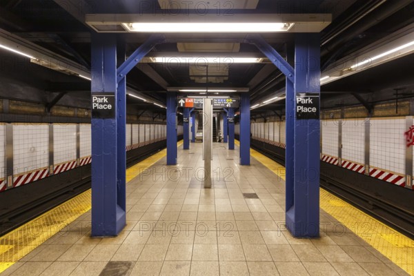 New York City Subway underground station Park Place on the 2 3 Line in New York, USA, North America