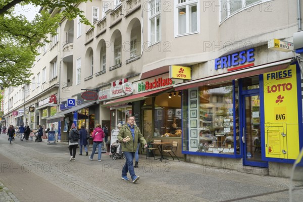 Street scene, people, shops, shopping street Teltower Damm, Zehlendorf, Steglitz-Zehlendorf district, Berlin, Germany, Europe