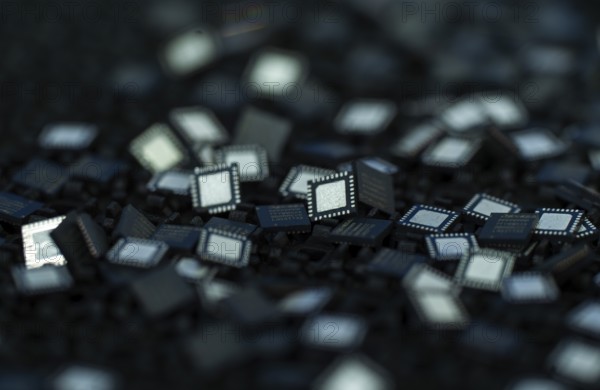 Computer chips are displays after manufacture in a stall, during The Advantage Assam 2.0 Investment Summit in Guwahati, India on 25 February 2025