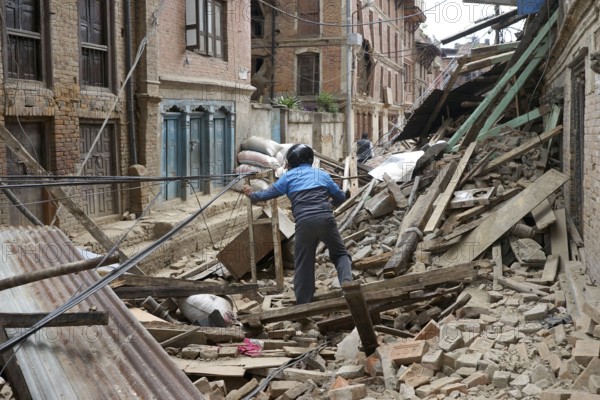 Residential building collapsed, earthquake, kathmandu, nepal, asia