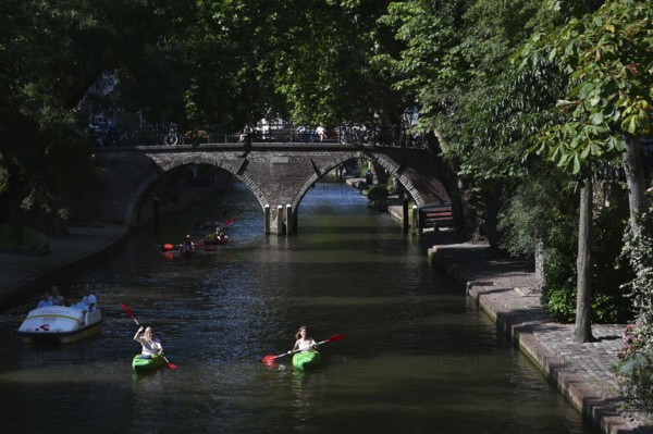 Boats on the Oudegracht canal, Utrecht, Netherlands