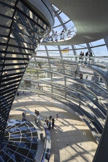 The dome of the Reichstag in Berlin. The architect Sir Norman Foster designed the steel and glass structure. Berlin, Berlin, Germany, Europe