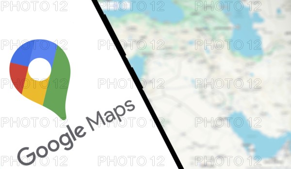 Google maps logo is displayed on smartphone