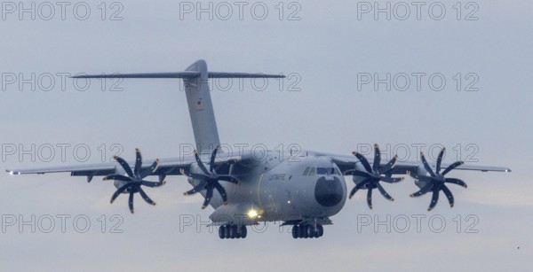 Airbus A400M military transport aircraft of the German Air Force landed at Stuttgart Airport with soldiers from Damascus and Cyprus. German Armed Forces