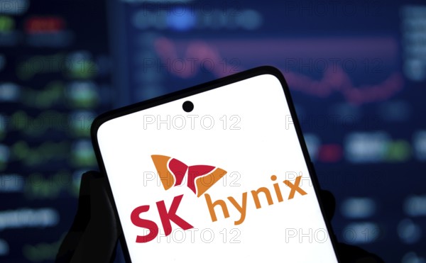 SK hynix logo is displayed on smartphone. SK Hynix Inc is a South Korean semiconductor company.