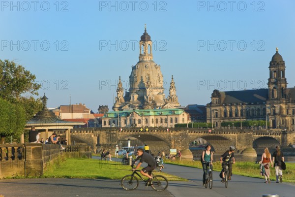 Dresden Silhouette View from Neustätter Elbufer to Dresden Old Town
