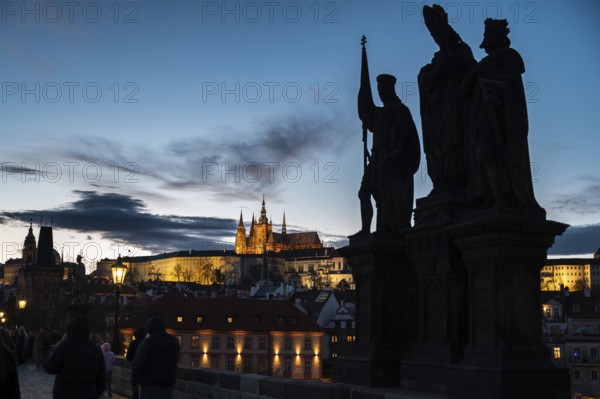 PRAGUE, CZECHIA - MARCH 25, 2023: Prague Castle Hradczany view from Charles Bridge