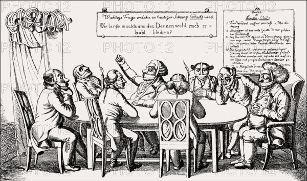 The Thinkers' Club, caricature on the Carlsbad Decrees on 20 September 1819