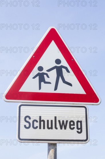 Traffic sign for children, way to school, Germany, Europe